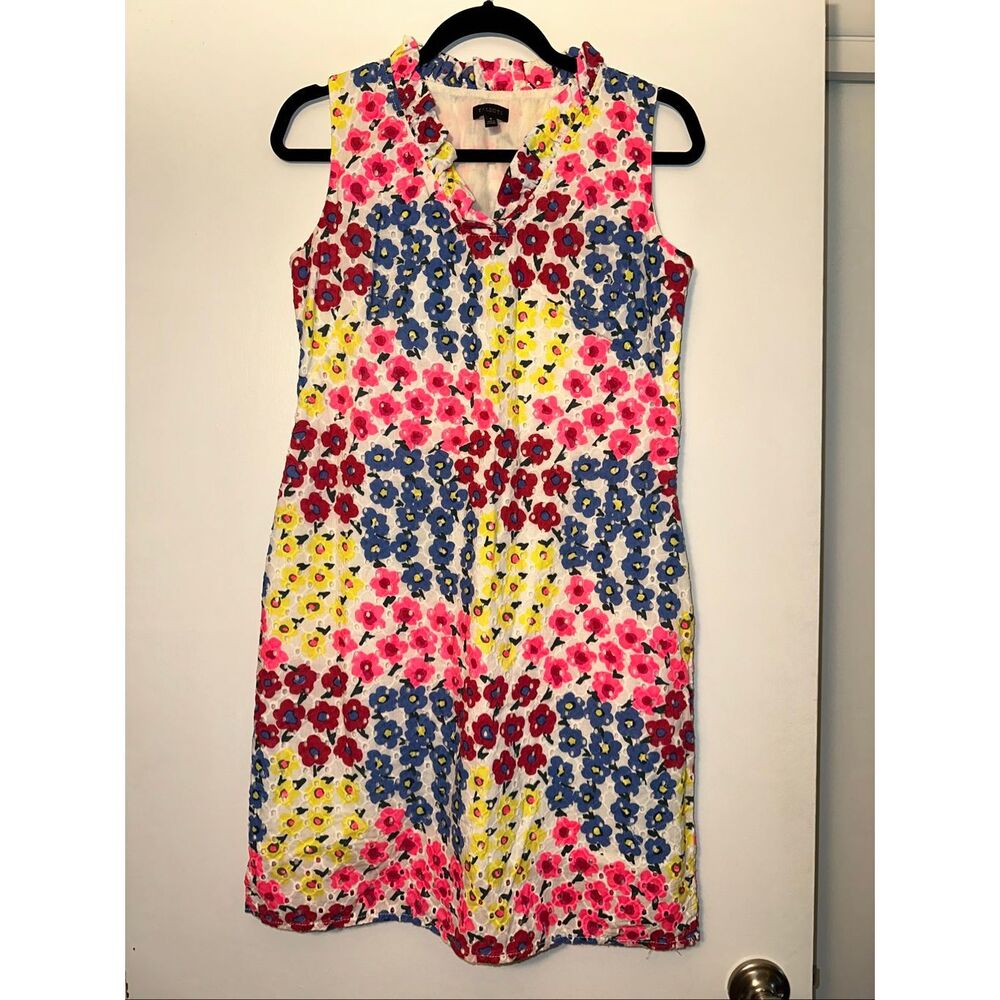 Talbots Womens Sz 6 Ruffle Eyelet Lace Summer Dress White Pink Yellow Blue NWOT